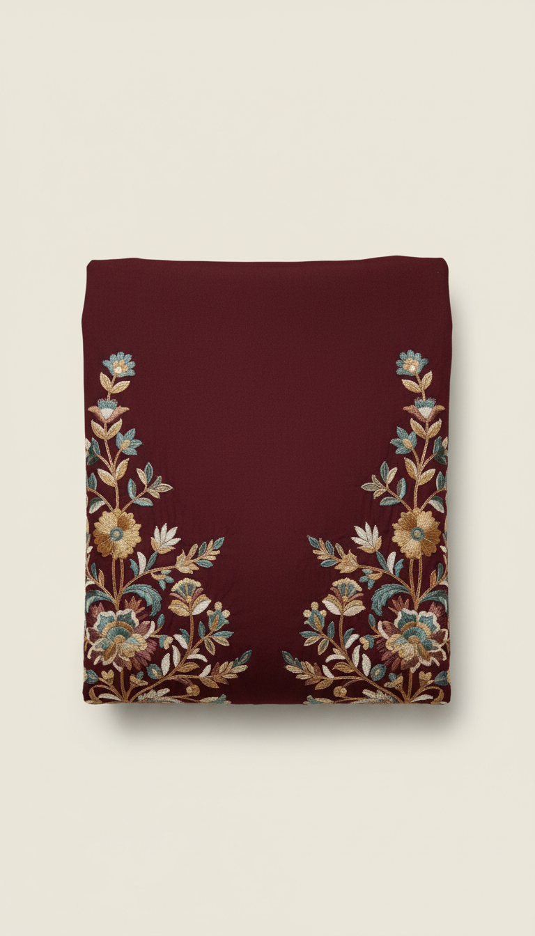 Deep Mahogany Embroidered Unstitched Suit