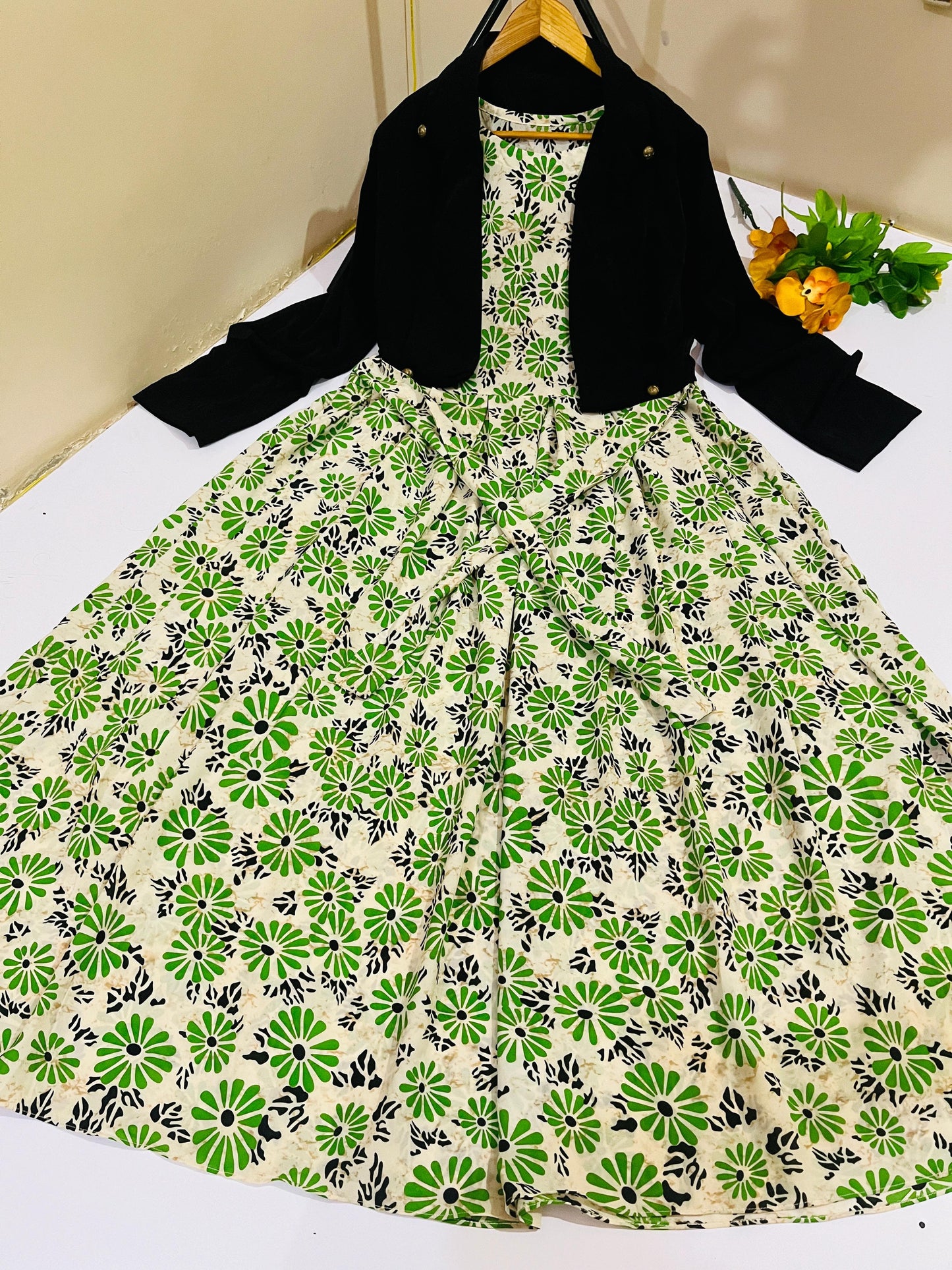 PRINTED MAXI WITH COAT SET