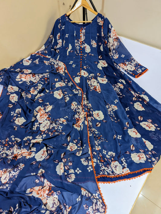 Chiffon Floral Maxi & Dupatta