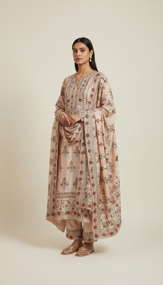 Ivory Blush Silk Embroidered Suit