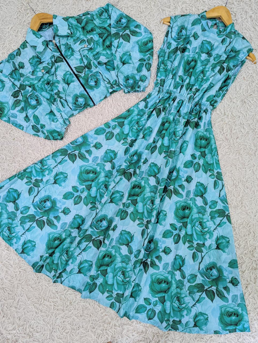 Ferozi Flora Coat Maxi