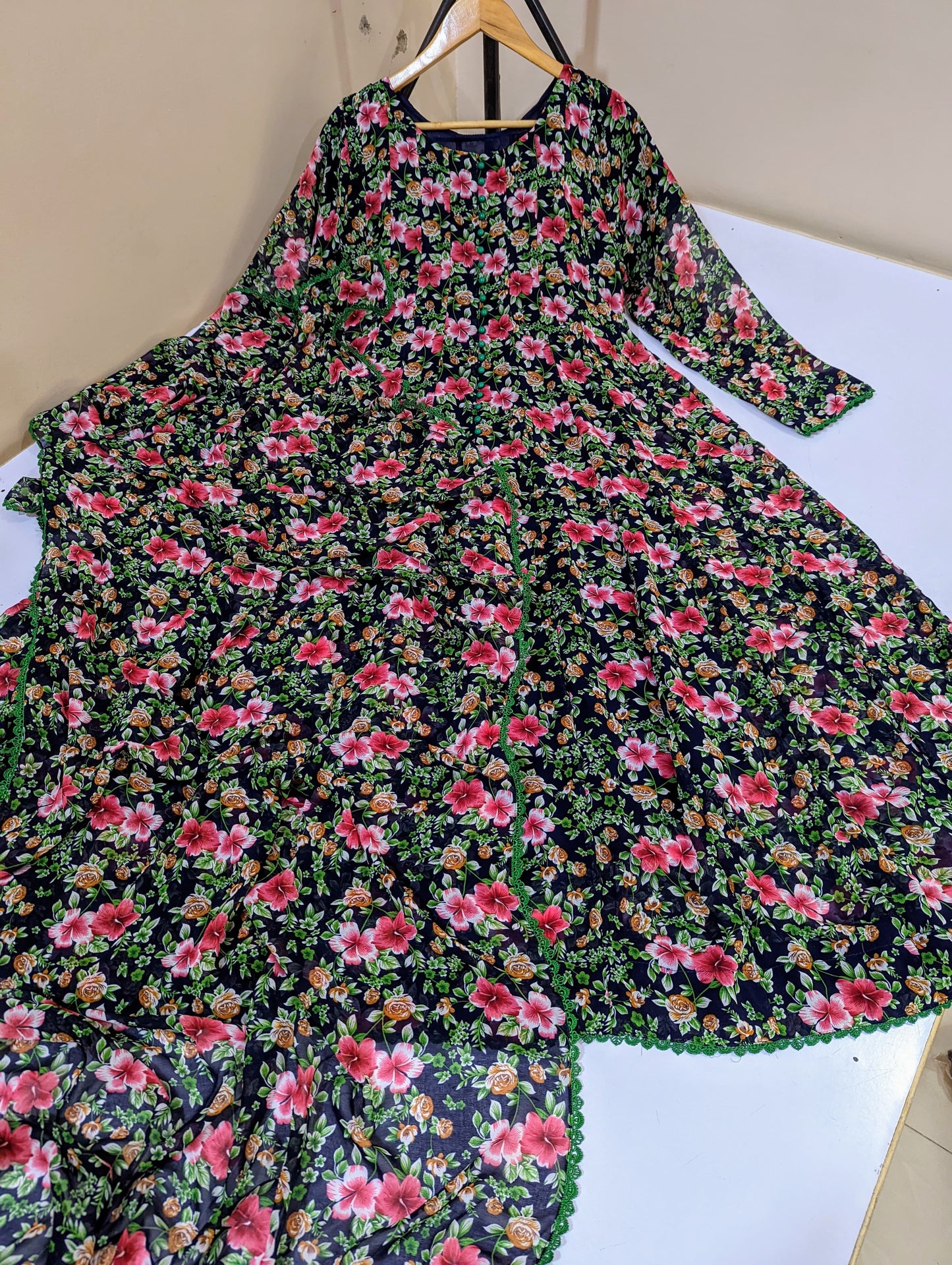 Chiffon Floral Maxi & Dupatta