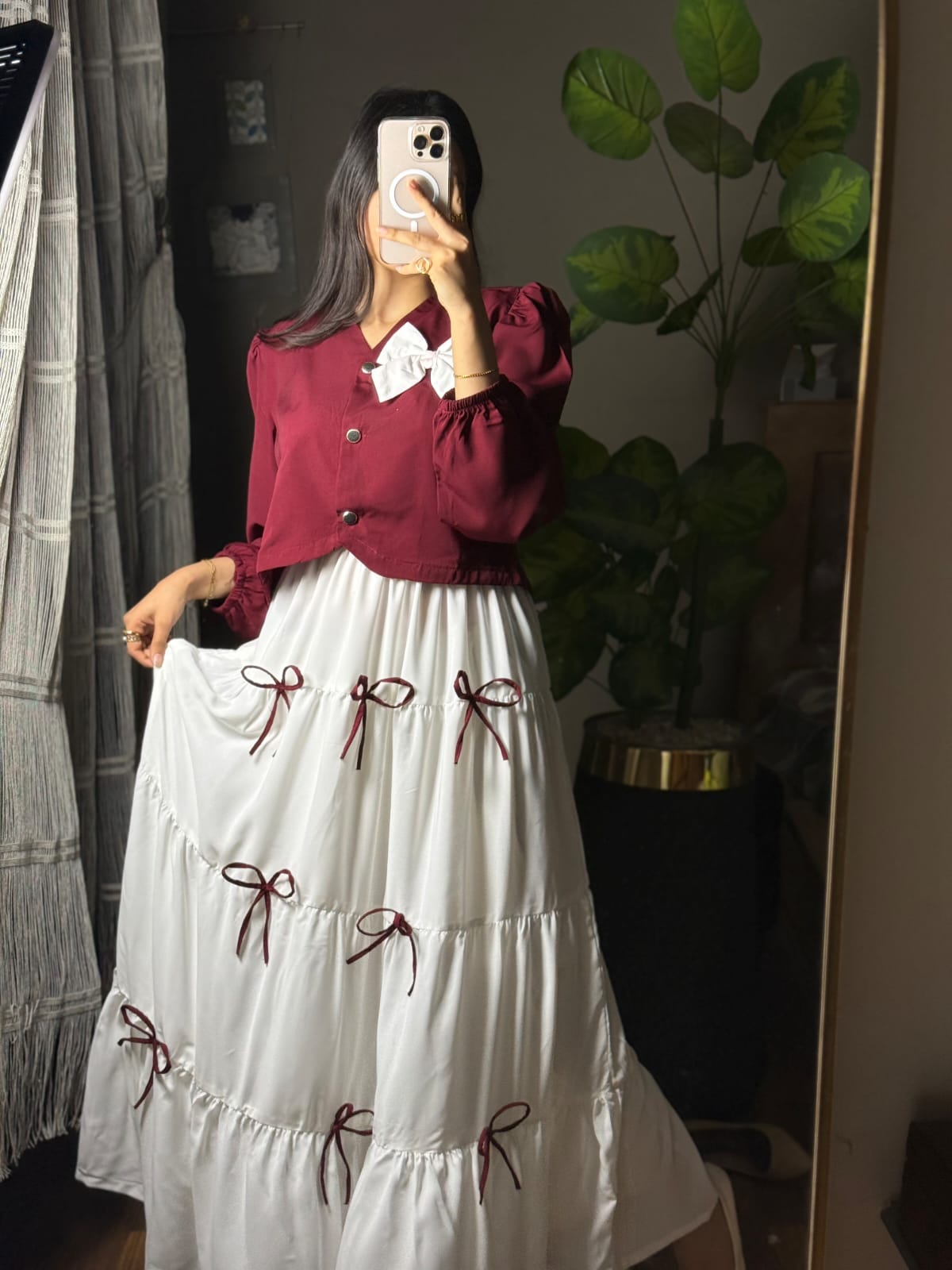 Maroon Bow Skirt & Top