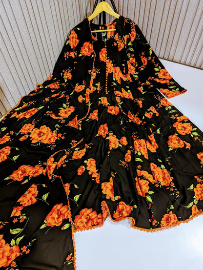 Floral Printed Dupatta Maxi