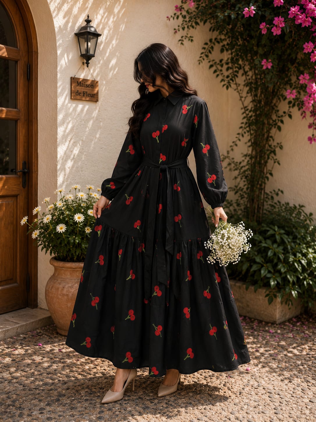 Cherry Embroidered Maxi