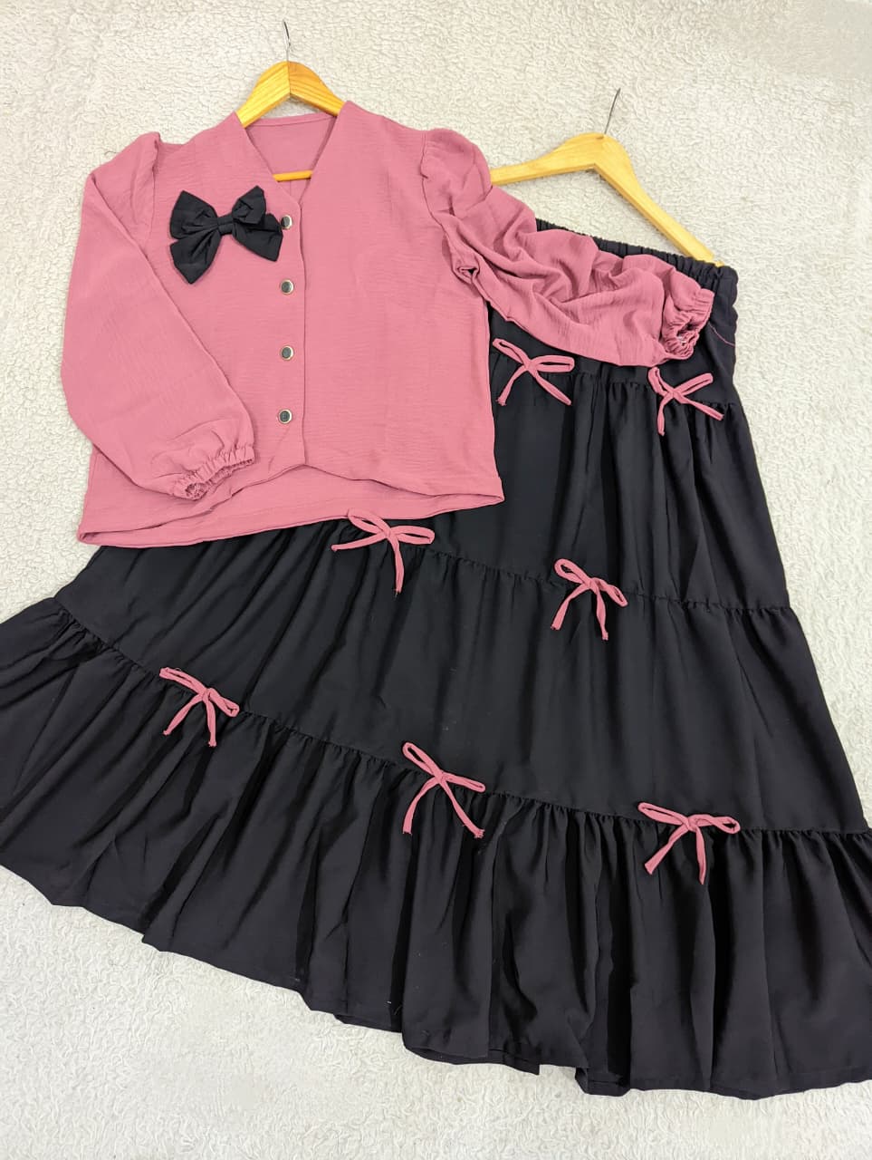 Pink Top & Black Skirt