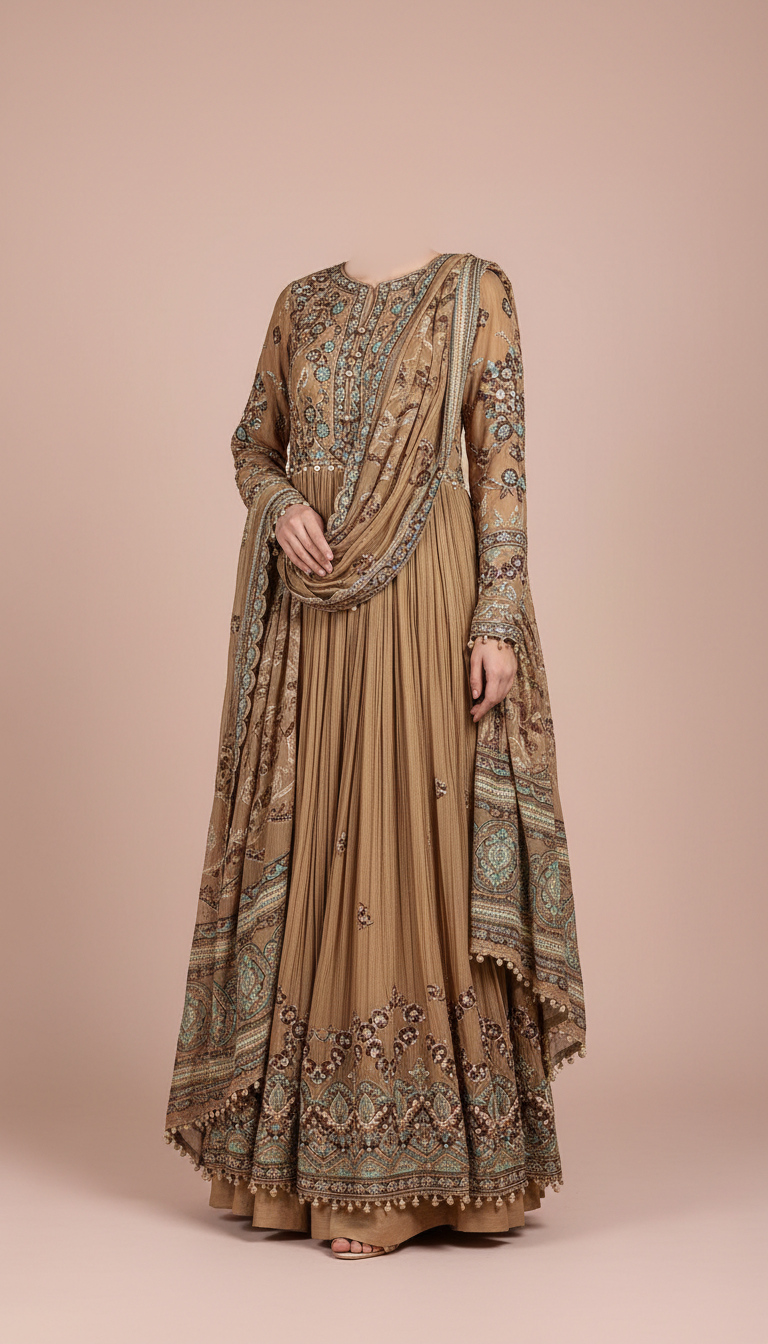 Antique Gold Chiffon Luxury Pret Dress