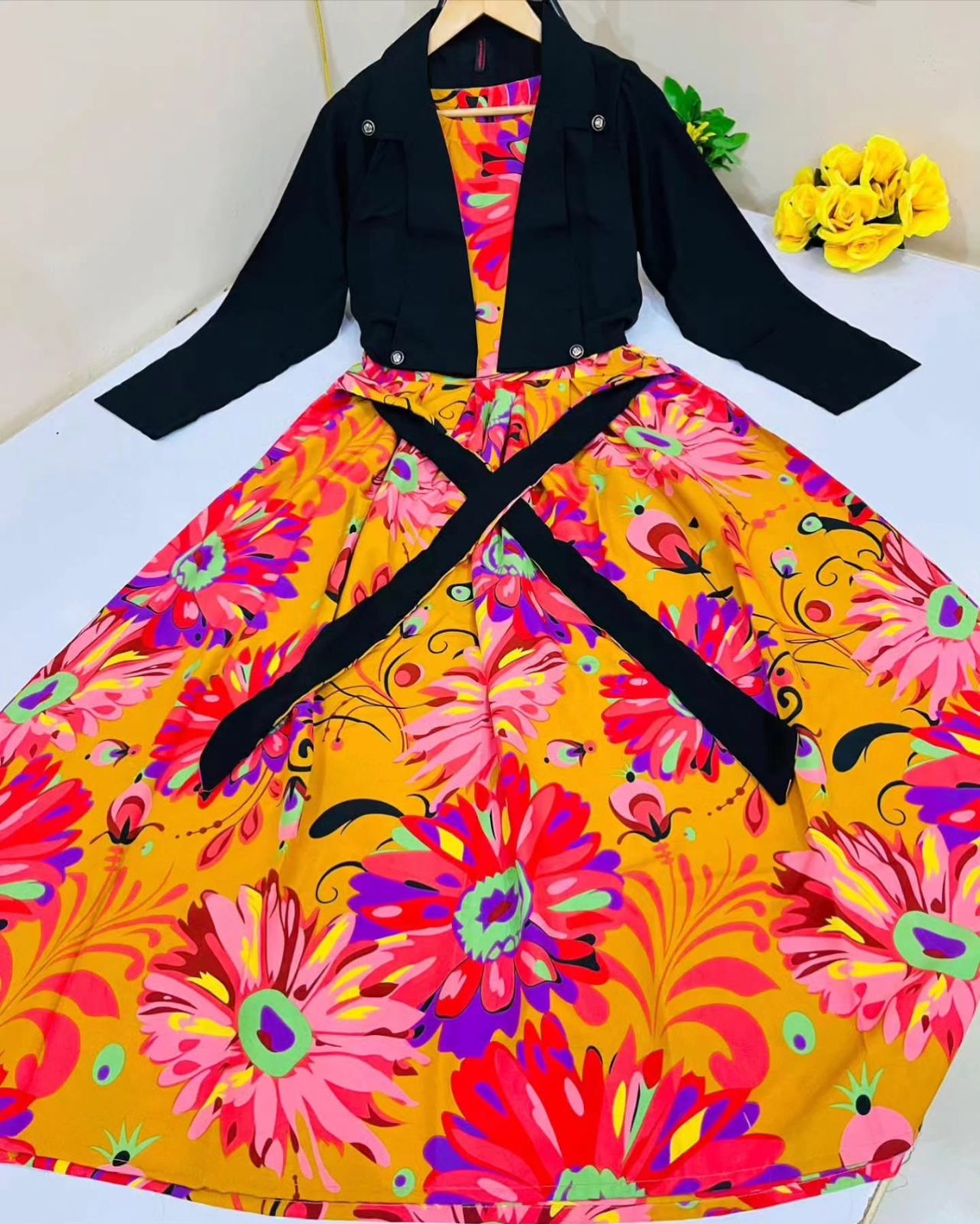 Digital Printed Coat Maxi With Plain Coat