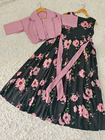 Pink Black Coat Maxi