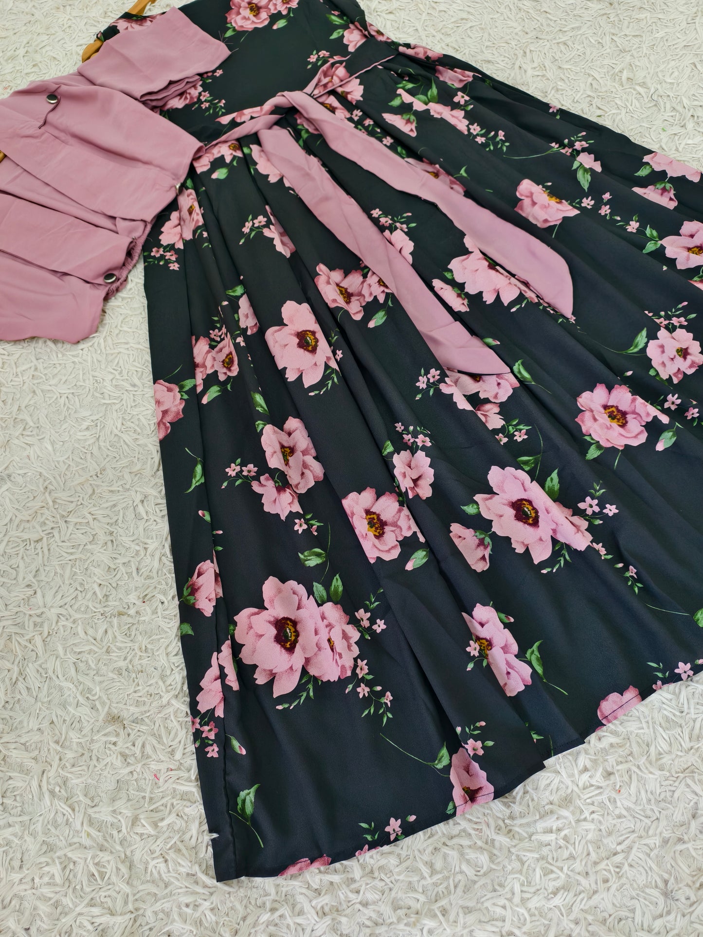 Pink Black Coat Maxi