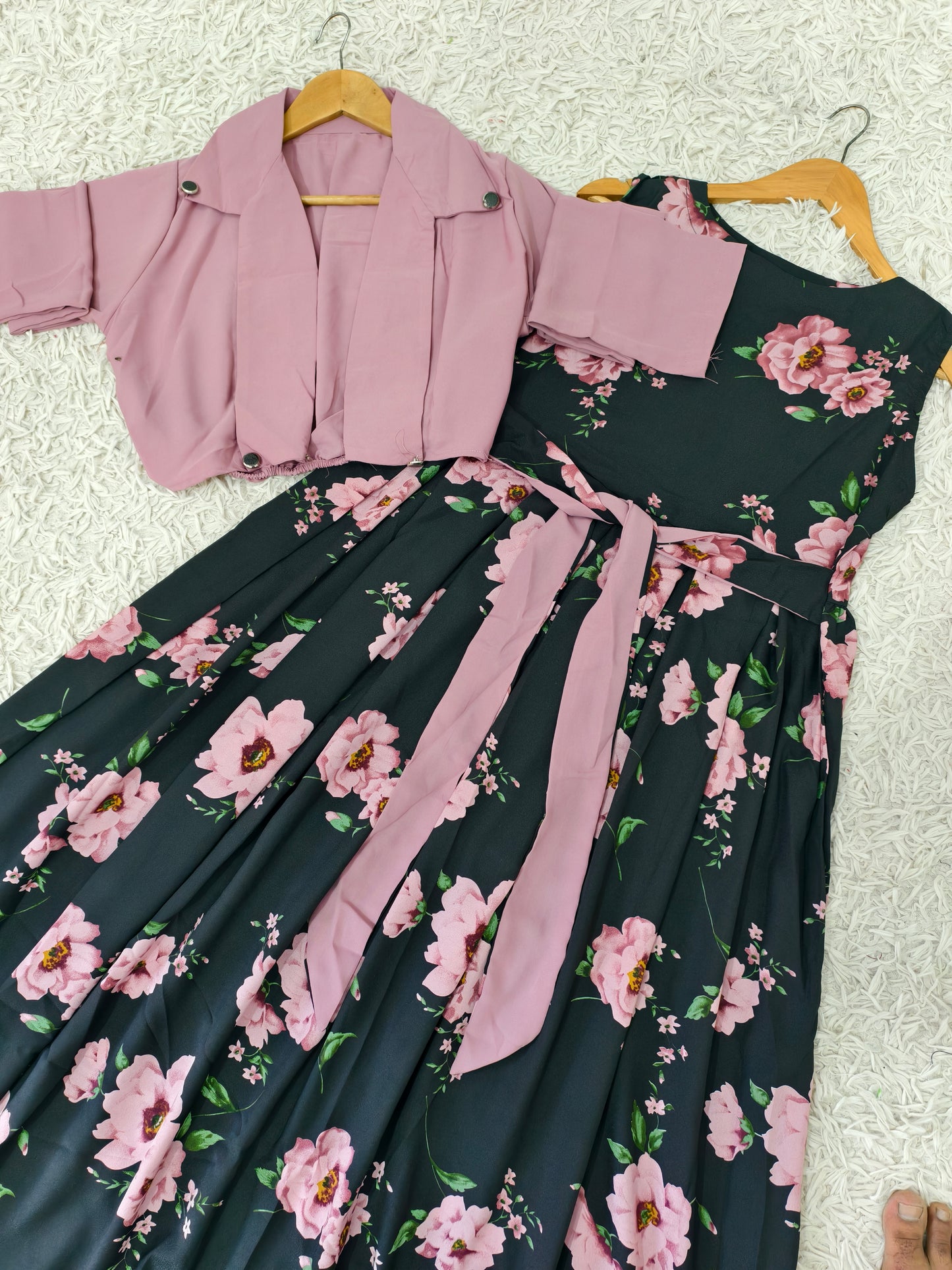 Pink Black Coat Maxi